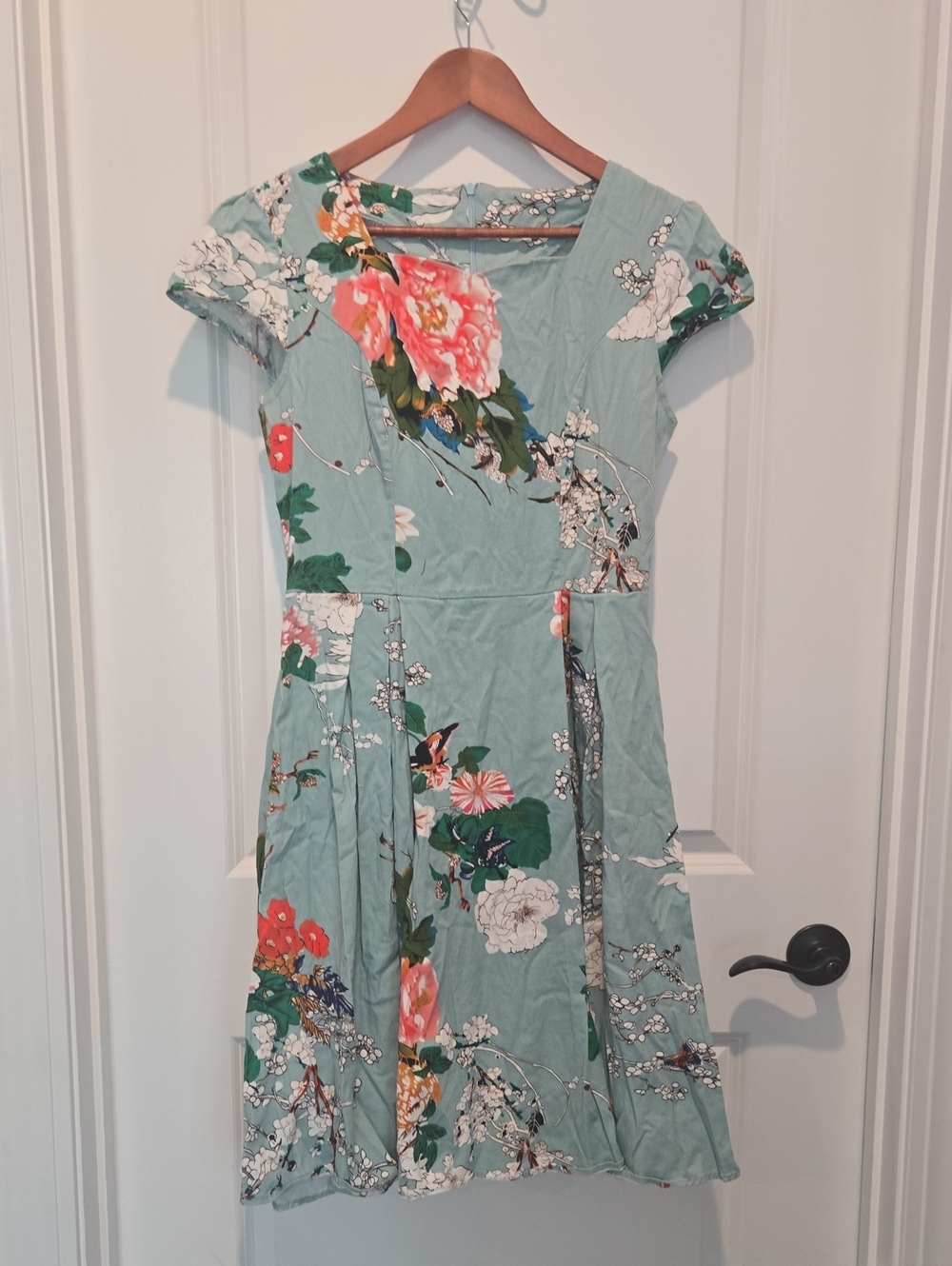 Floral Cap-Sleeve Fit & Flare Dress - Mint Green